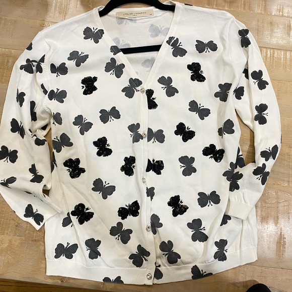 Lifelike Lindarico Italy butterfly sequins rhinestone cardigan top new size 44 - Picture 4 of 12